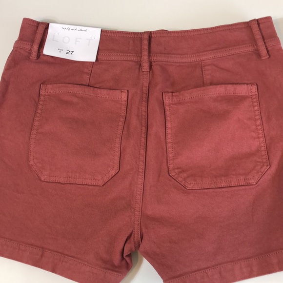 Loft Rust Coral High Waist Cotton Denim Shorts Size 4 NWT - Picture 4 of 11